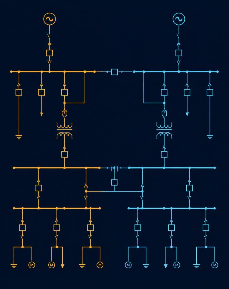 Abstract electrical single-line schematic drawing